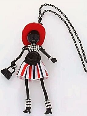 Rhinestone Floral Stripe Dress
Doll Pendant Necklace Vintage